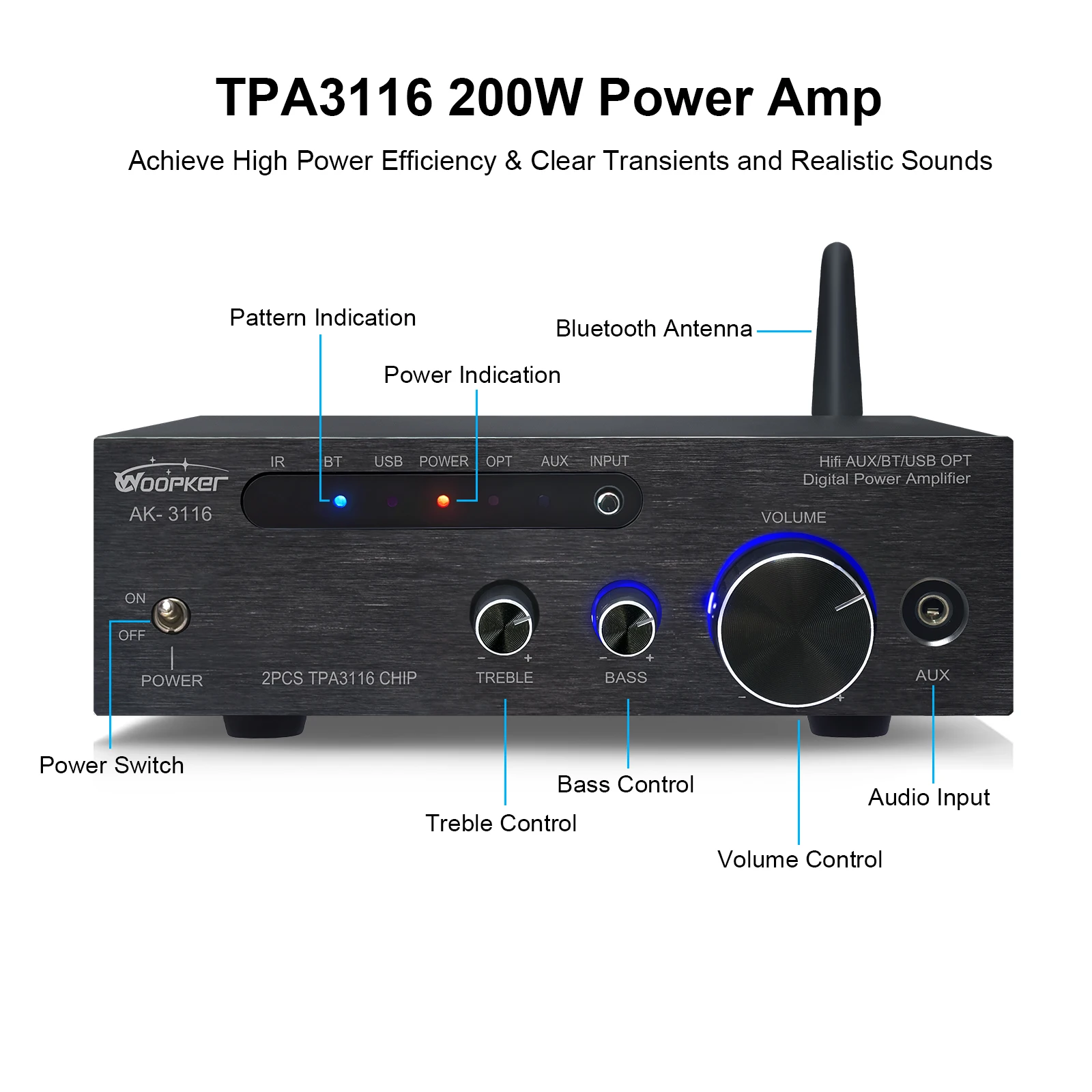 Sound Amplifier AK-3116 Audiophile Digital Power Amplifier 2PCS TPA3116 Chip Blu
