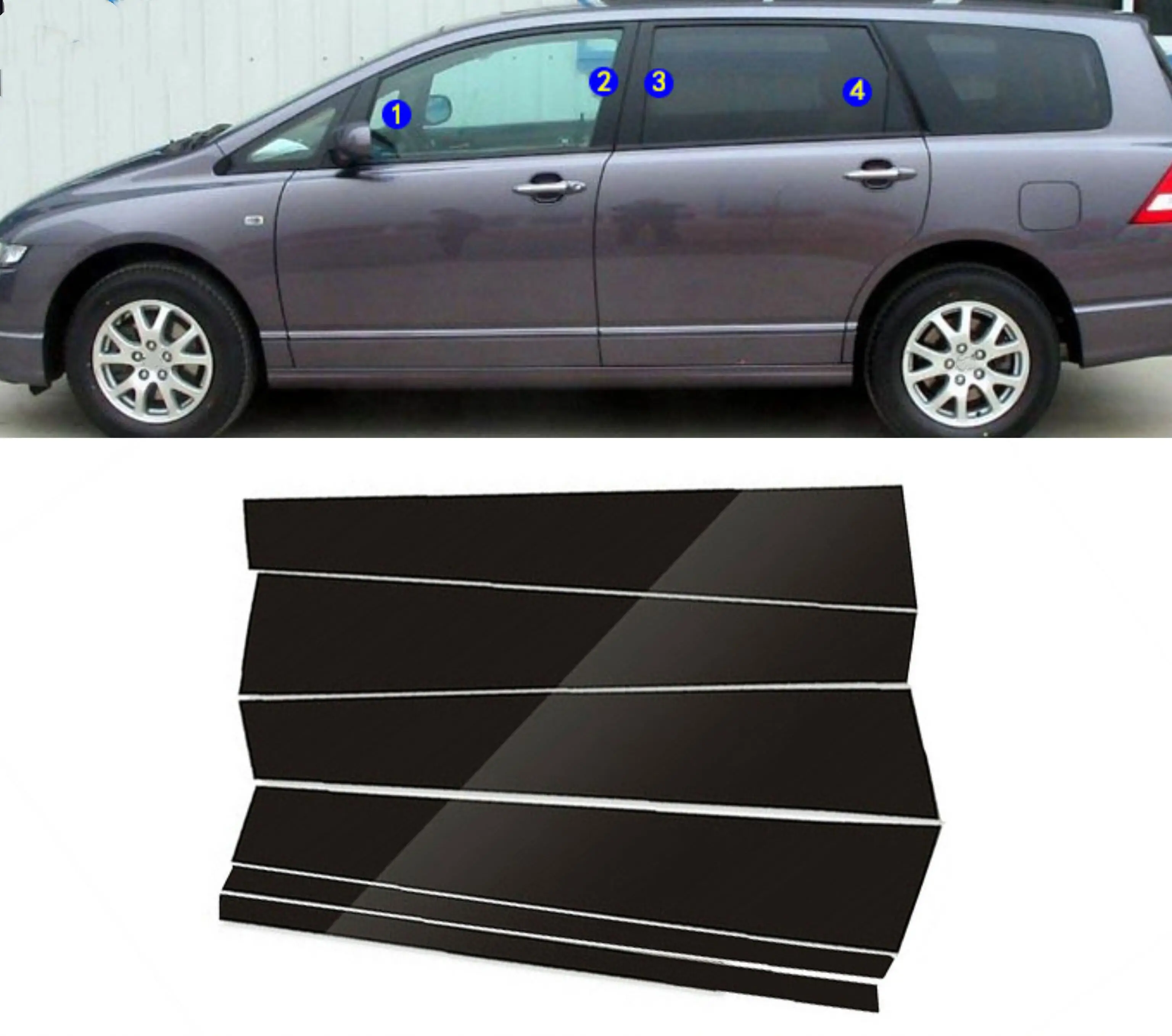 

6Pcs Car Pillar Posts Trim Kit Decorative Sticker for Honda Odyssey 2005 2006 2007 2008 2009 2010 Door Window Glossy Black Cover