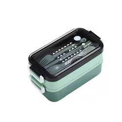 Double - Layer Portable Lunch Box Set with Utensils - 1400ml (Green)