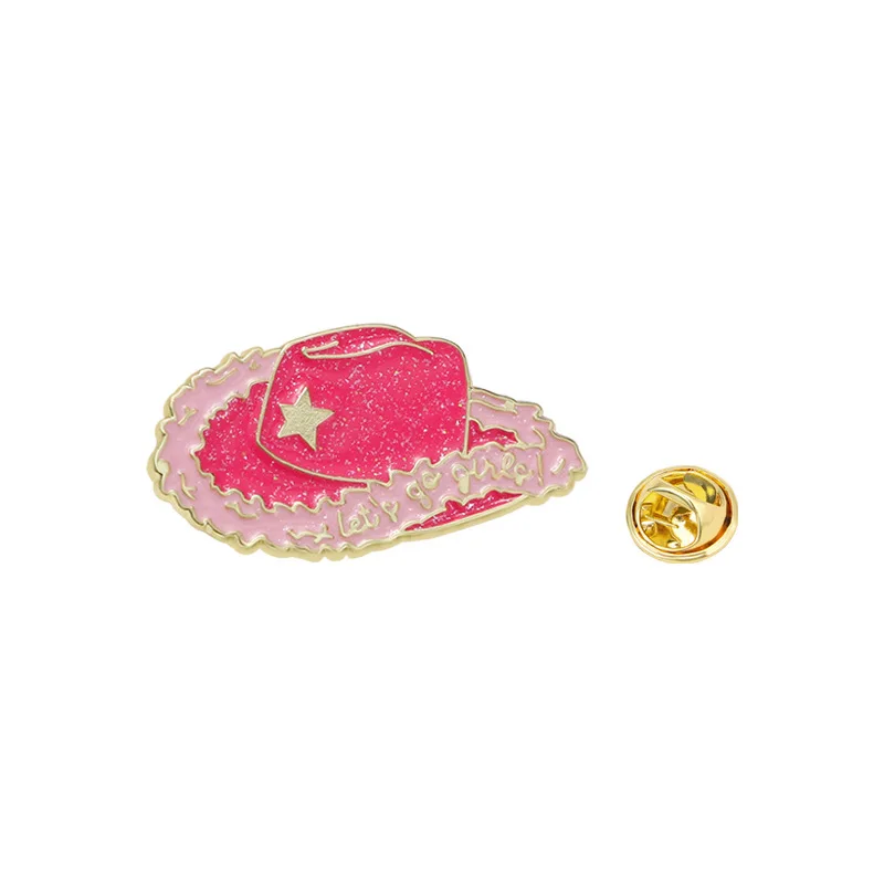 Western Cowboy Cowgirl Hat Boot Brooch Pin Hot Pink Butterfly Love