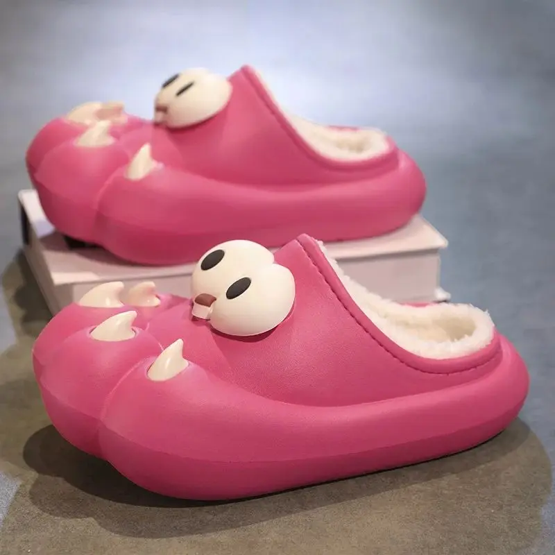 

Cute Style Red Big Eyes Slippers Women Winter Plush Platform Slippers Men Claws Slippers Comfort Anti-slip Men Funny Slippers