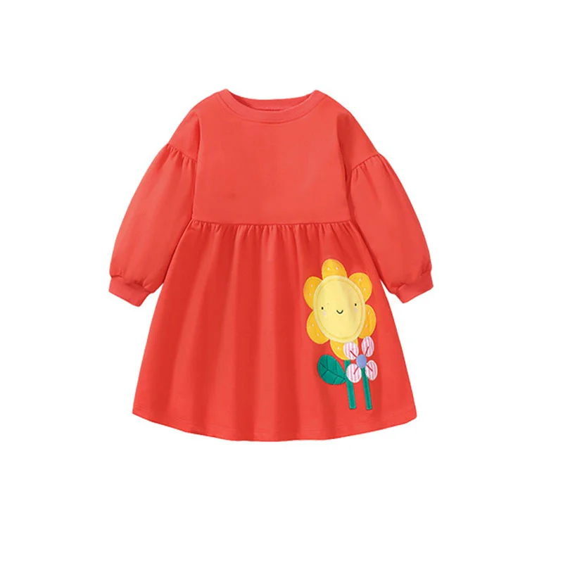Jumping Meters 2-7T Herbst Winter Langarm Prinzessin Mädchen Kleider Stickerei oder bedruckt Baby Party Kleidung Pullover Kleid – Detail 11