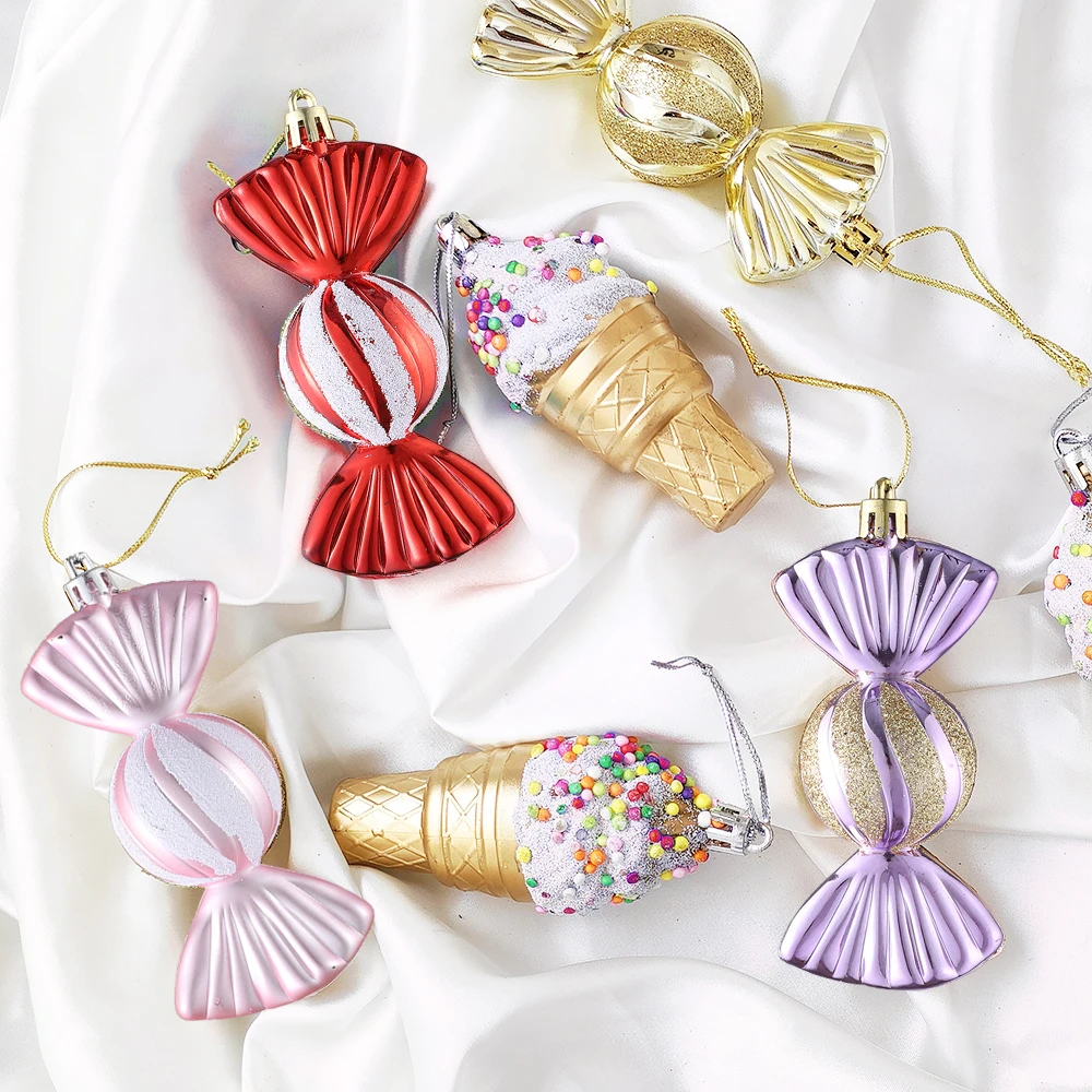 3Pcs/Box Christmas Ball Ornament Balice Ice Cream Candy Shapes Xmas Tree Hanging Pendant Home Party Navidad Christmas Decor 2024