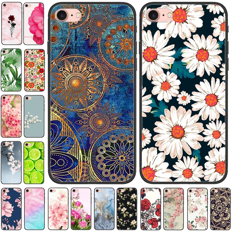 Per Iphone Se 2020 2016 Custodia Morbida In Silicone Marmo Fiore Cover Nera Per Apple Iphone Se 2022 Iphonese Tpu Funda Capas