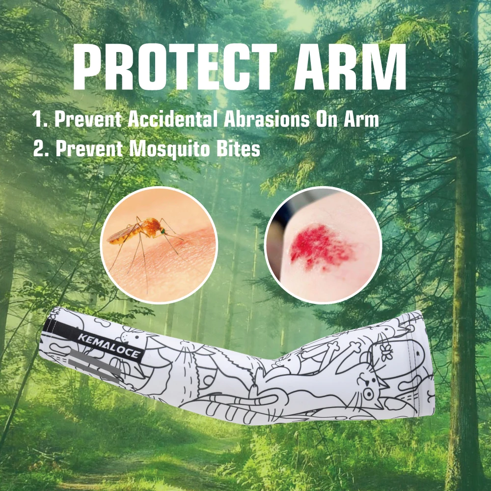 KEMALOCE Cycling Arm Warmer Compress Summer Running&Basketball UV Protection Ice Fabric White&Black Sports Arm Sleeve 5