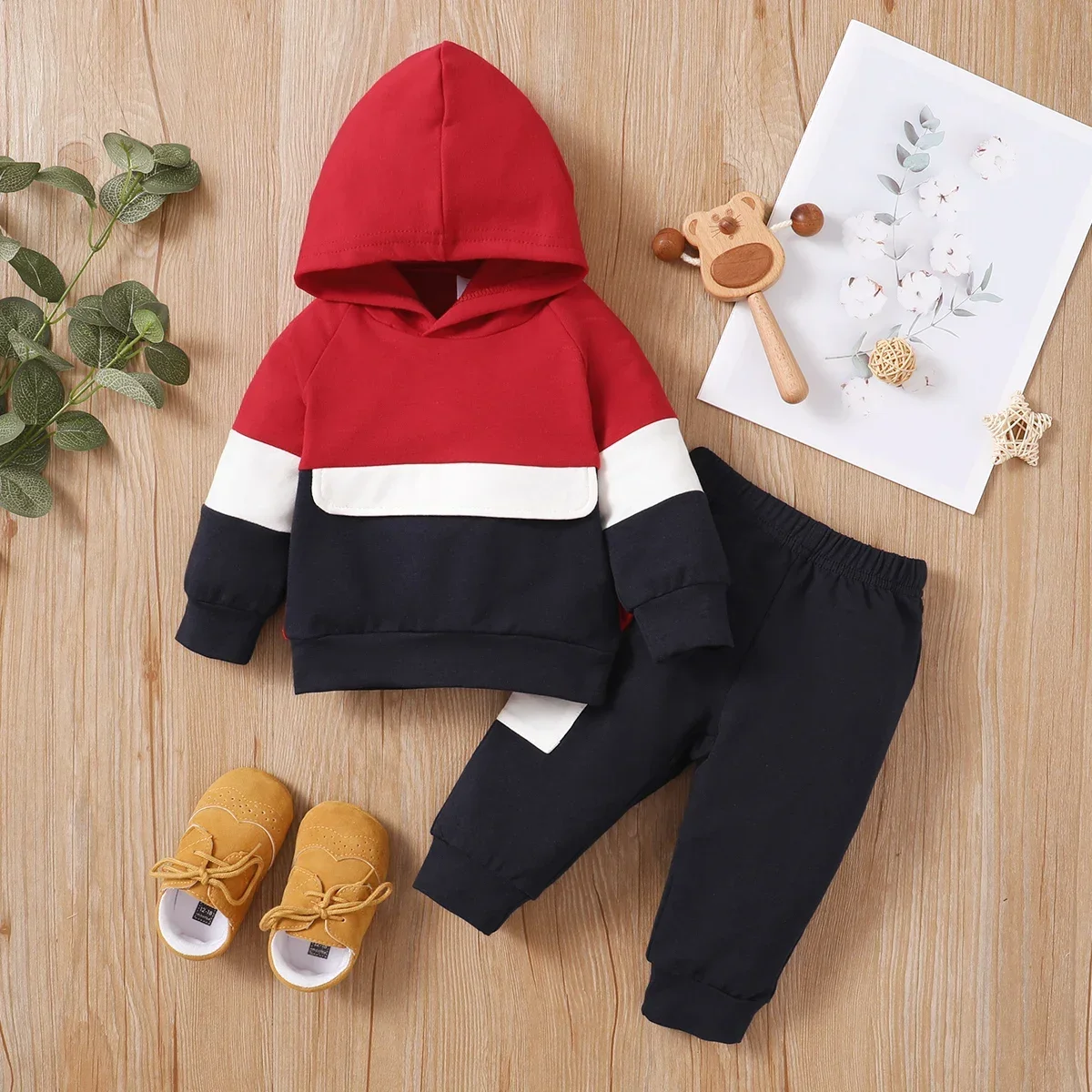 Baby Color Block Hoodie & Trousers Set 1
