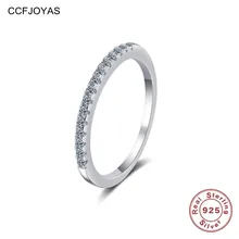 

CCFJOYAS 925 Sterling Silver Single Row White Crystal Zircon Thin Rings for Women Rose red Gold Silver color Wedding Jewelry
