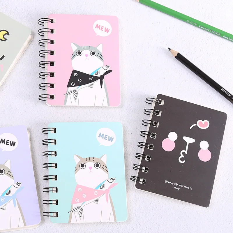 

A7 Mini Spiral Notebook Cartoon Cat Notepad Kawaii Personal Diary Planner Horizontal line Notebook School Office Supply 80Sheets