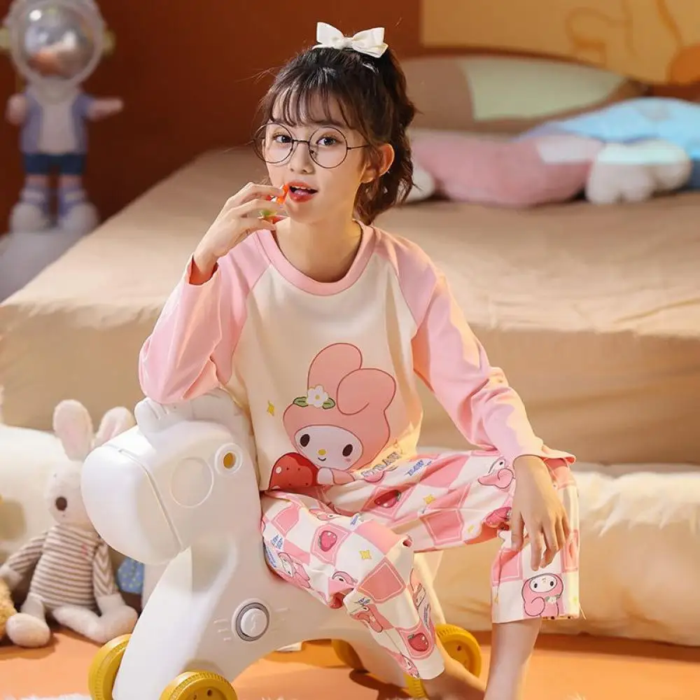 

Sanrio My Melody Cinnamoroll Kuromi Kids Pajama Set Anime Nightwear Loose Casual Sleepwear Spring Autumn Children's Home Clothes