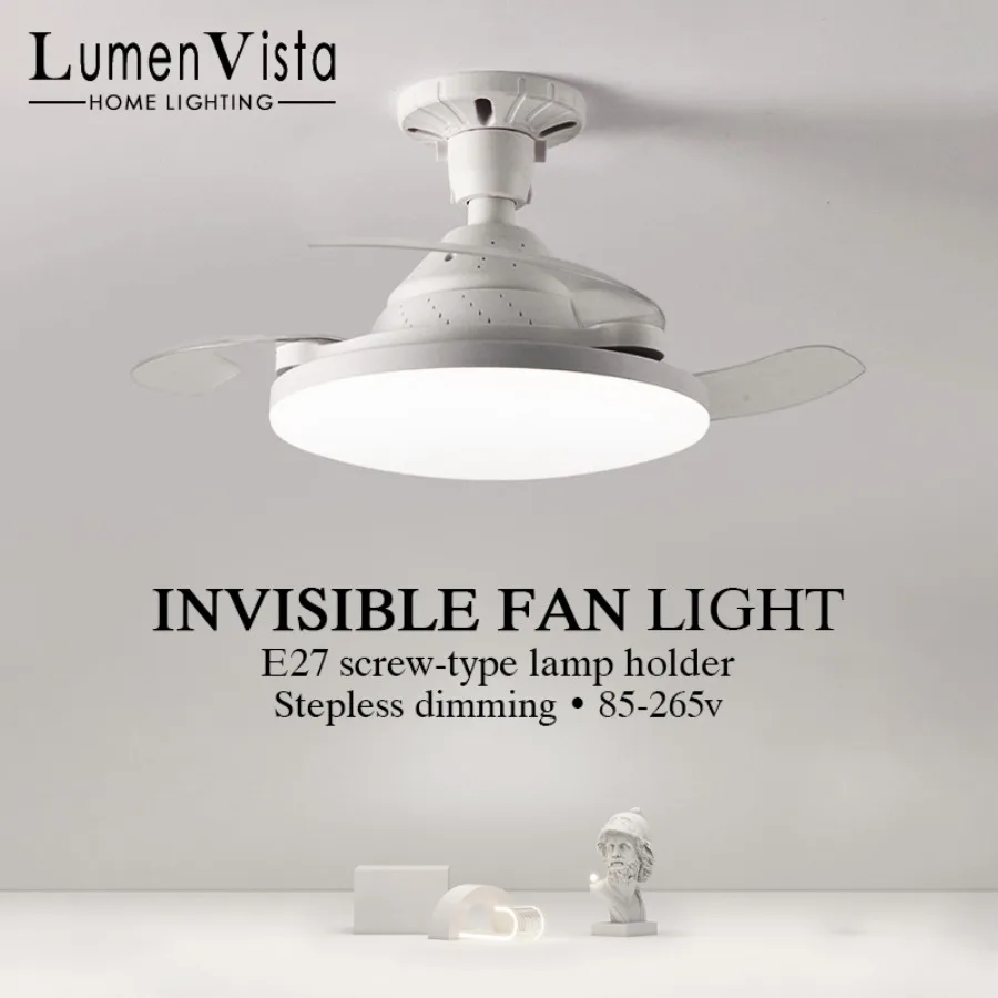 New Invisible Telescopic Blade Air Circulation Fans Silent Dimming Timed Room Decor Ceiling Fan With Led Light_voghion.com