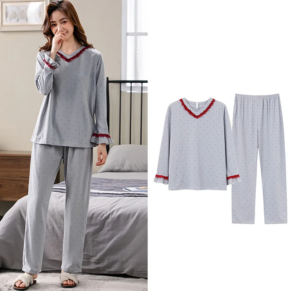 

Fdfklak New Autumn Pure Cotton Woman's Suit Lounge Sleepwear M-3XL Big Size Pajamas Set Long Sleeve Trousers Homewear