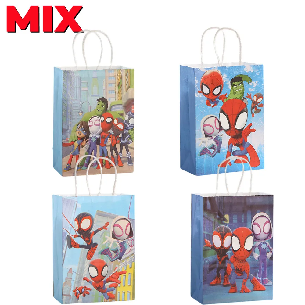 thumbnail image 1 of Bolsas de papel para envolver dulces y regalos de Spidey y sus increíbles amigos, bolsas para baby shower, suministros de decoración para fiestas de cumpleaños de Spiderman, 1 of 5