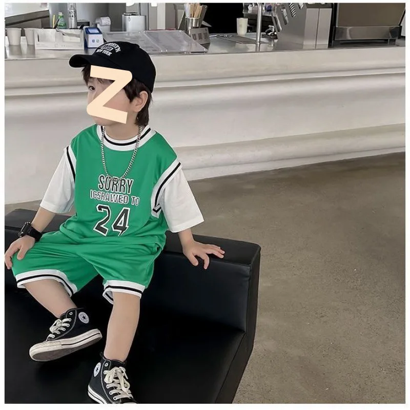 Boys Basketball Uniform Set Summer Loose Sporty Two-Piece Suit Casual Cotton Blend Comfortable Breathable Kids Clothing - 2