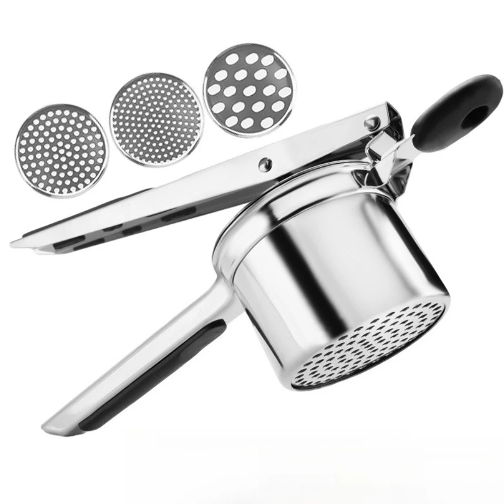 Stainless Steel Potato Masher Durable Potato Ricer Replaceable Chassis for Mashed Potatoes Fruit Puree Juice Kitchen Gadget