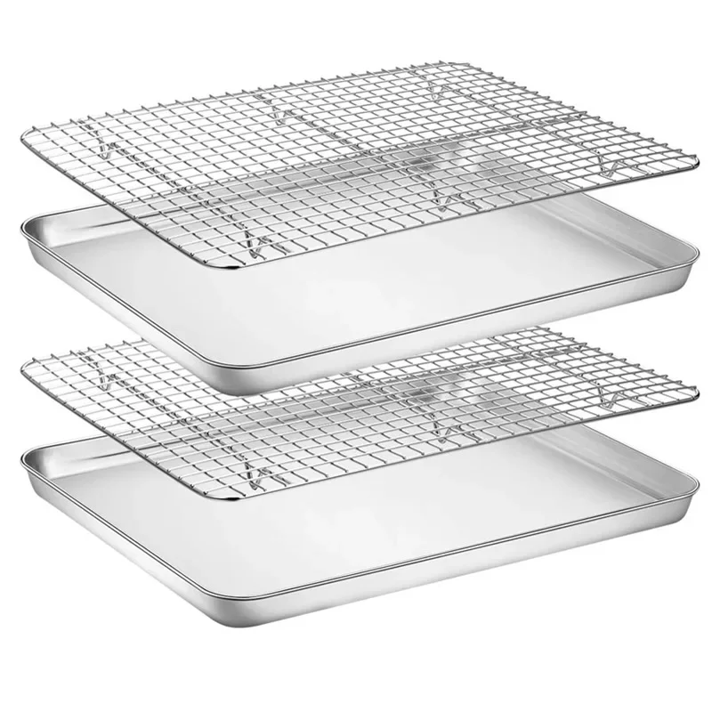 Description Picture 2 of itemStainless Steel Baking Tray Removable Cake Grid Cooling Rack Kitchen Non-stick Pizza Barbecue Biscuit Shelf Bakeware Suit Tools