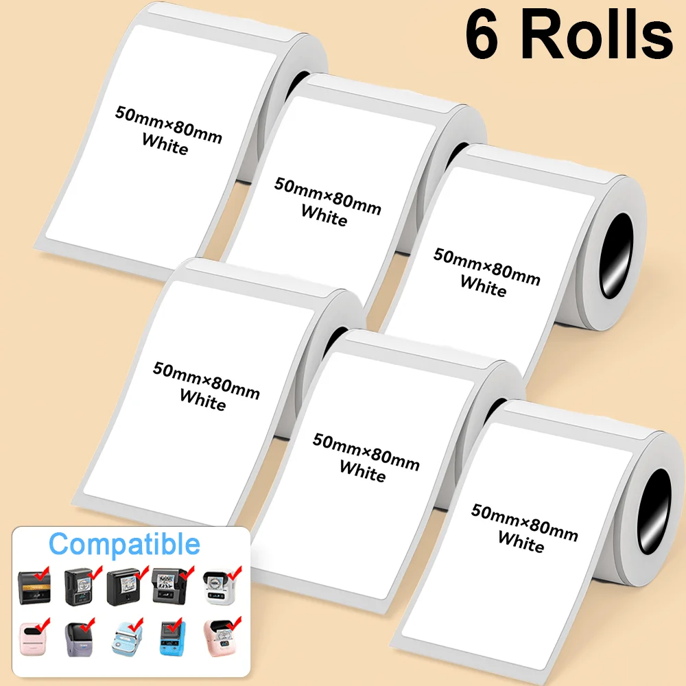 6롤 라벨 프린터 테이프 50x80mm B1/B21/B3S/M110/M120/M220/M108..