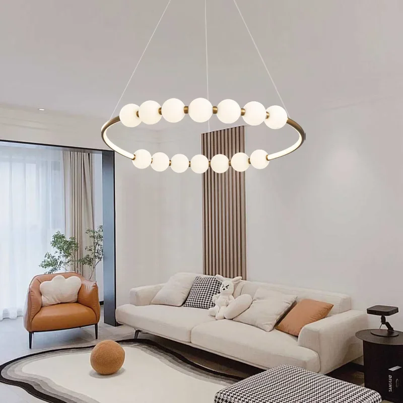 

Novelty LED Chandeliers Parlor Dining Room Suspension Light Fixtures White Acrylic Ball 3 Color Temperature Dimming Aluminium