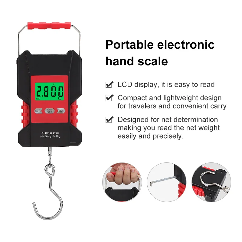 50Kg/10g Digital Fishing Scale Charging Grip Ruler Waterproof Scales For Luggage Travel Weighing
