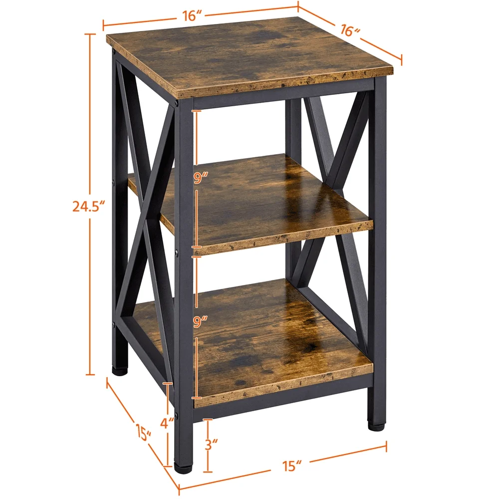 3-Tier Wood and Metal End Table, Rustic Brown 3