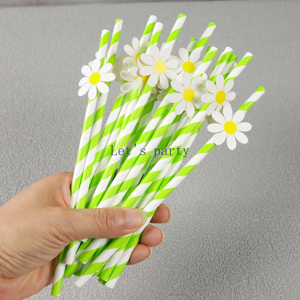 30 Stück Einweg-Papierstrohhalme mit süßem Gänseblümchen-Motiv, Sonnenblumen-Bar-Trinkhalm für Geburtstag, Babyparty, Hochzeit, Party, Dekoration – Detail 8