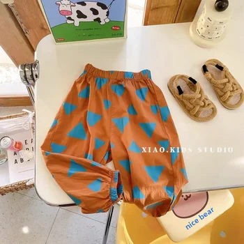 Boys Vintage Floral Printed Sun Protection Pants High Waist Beach Bee Repellent Pants For Children Summer Casual Wear