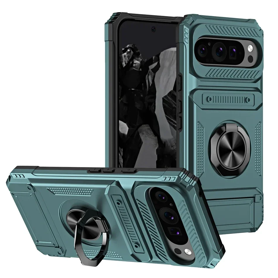 Magnetic Car Mount Wallet Armor Case with Ring Holder and Stand
