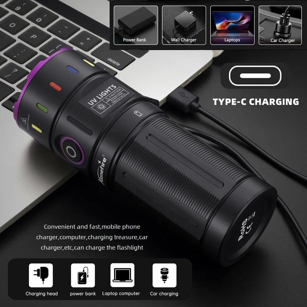 200W 365nm LED UV Flashlight Powerful Blacklight Torch USB Rechargeable for Catdog Tinea Urine Stain Scorpion Money Ultraviolet