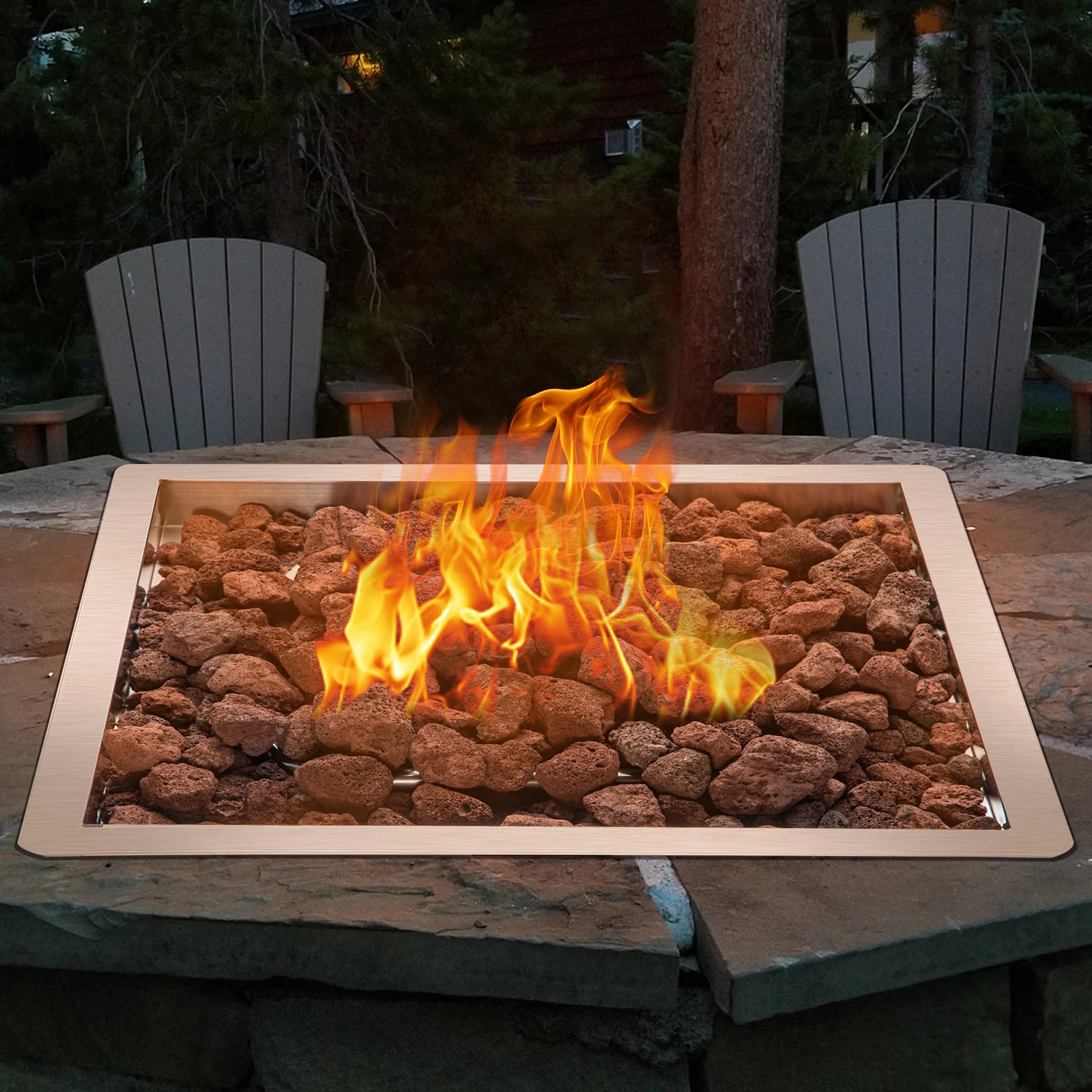 VEVOR Drop in Fire Pit Pan 18" x 18" Square Fire Pit Burner Stainless Steel Gas Pan with 1 Pack Volcanic Rock