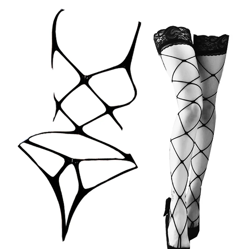 Fishnet Bodysuit Woman Underwear Open Bra Crothless Erotic Bodysuit Lingerie Mesh Stockings