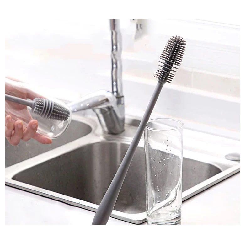 Silicone Cup Brush Milk Bottle Cleaning Brush Long Handle Water Bottles Cleaner Glass Cup Cleaning Brush Kitchen Cleaning Tools 3