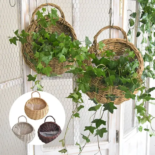 Falra Szerelt Rattan Kosár Fonott Virág Edény Lógó Szőtt Váza Kosarak Cachepot Virágokhoz Kert Erkély Lakberendezés