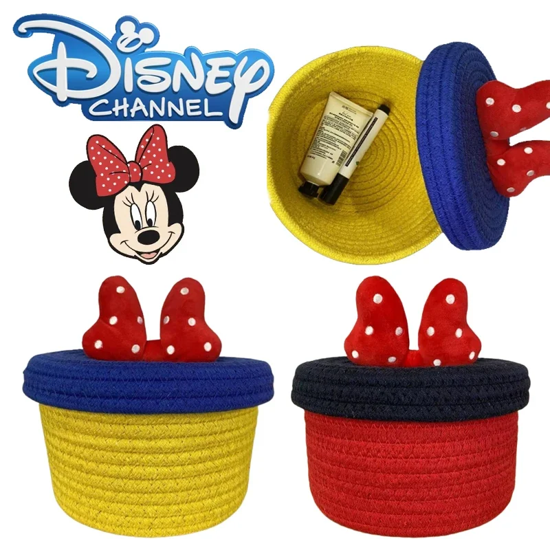 Disney Minnie Mouse Storage Basket Mask Cosmetics Desktop Storage Box Hand-woven Cartoon Cute for Girl Home Decor High Capacity