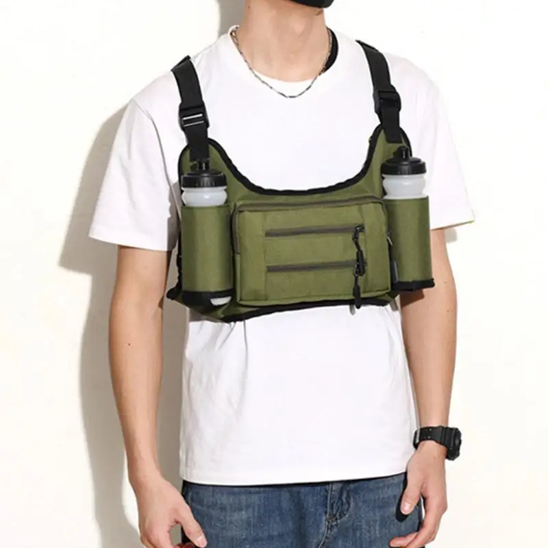 Running Chest Pack For Men Multi Pocket Storage Pouch Vest Bag Chest Pack Outdoor Workout Vest With Water Bottle Pouch For Sport 3