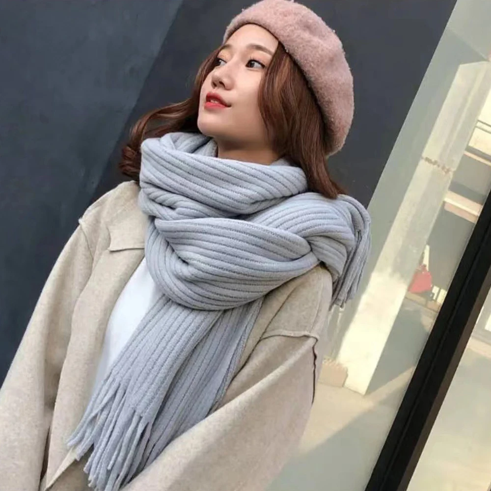 

Knitted Scarves Women Autumn Winter Outdoor Thicken Warm Soft Shawls Wraps Couple Thick Woolen Scarf Female Tassel Long Scarf