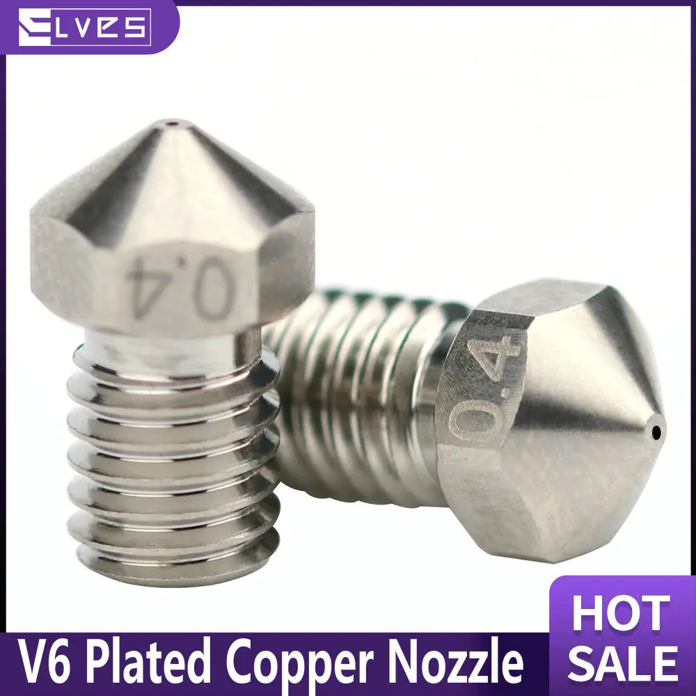 

ELVES V6 Nozzle Plated Copper Durable 3D Printer Parts 1.75MM Filament M6 Thread for E3D V6 PT100 Heat block HotEnd 3D Printers