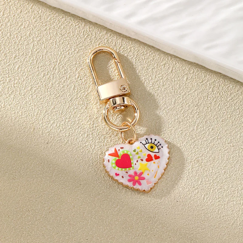 Neue gedruckte Tropf öl Teufels auge Schlüssel bund für Frauen Mode Blume Herz Gold Farbe Schlüssel Schnalle Tasche Kopfhörer Fall Schmuck Geschenk – Detail 14