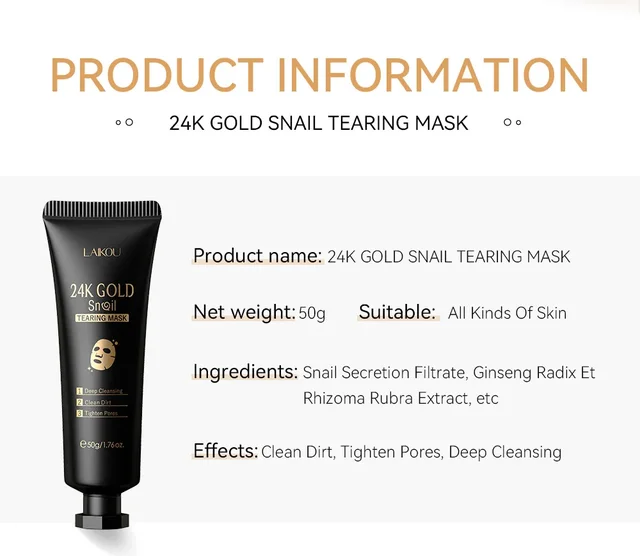 LAIKOU 24K Gold Snail Collagen Peel Off Tearing Face Mask Deep Cleansing Remove Blackhead Face Care 50g 5 LAIKOU 24K Gold Snail Collagen Peel Off Tearing Face Mask Deep Cleansing Remove Blackhead Face Care 50g 5