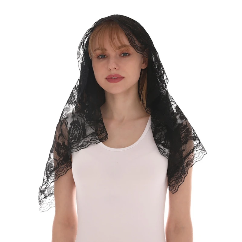 Catholic Church Veil Spanish Style Lace Traditional Vintage Mantilla Veil Latin Mass Head Covering Scarf Arc Shape