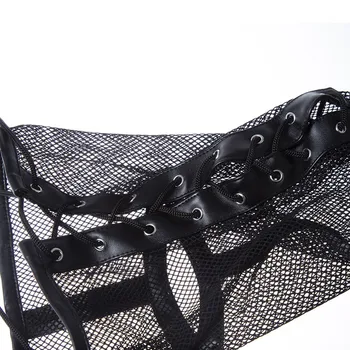 Erotic Accessories of Leather Fishnet Open Mouth Bondage Hood Sexy Hollow BDSM Headgear for Fetish Adult Role Play Games Sex Toy 5