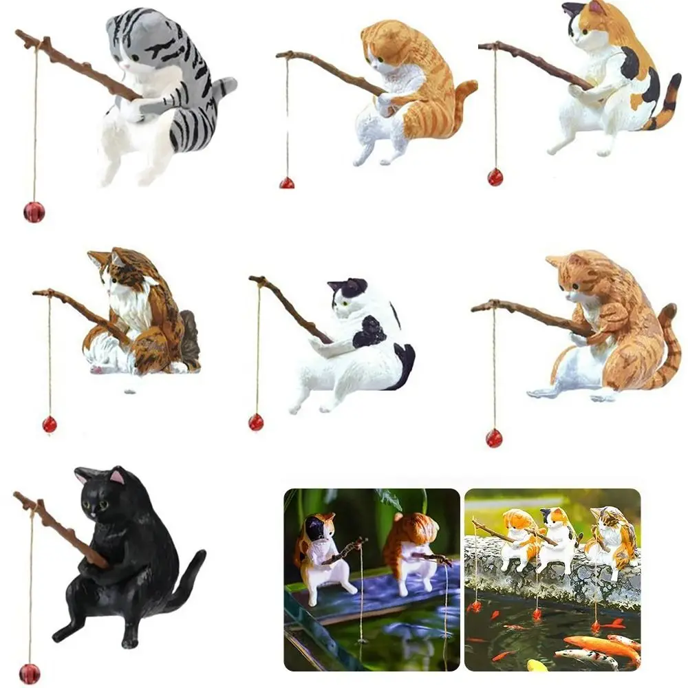 

DIY Fishing Cat Ornaments Cartoon Mini Cat Sculpture Cat Resin Cute Cats Fishing Figurine Aquarium Fish Tank Landscaping