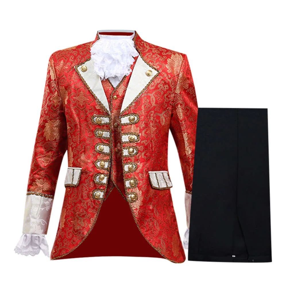 

Men European Style Set Court Costumes Uniforms Stage Performances Suit Vest Coat Pant Collar Flower 1 Pair Of Sleeve Flowers Set