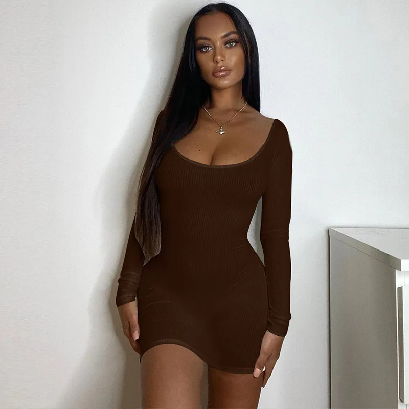 

Ribbed Solid Long Sleeve Backless Mini Dress Sexy Y2K 2023 Summer Club Outfit For Women Party Streetwear Sheath Dress Vestidos