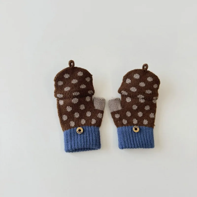 3-8Y Baby Gloves Winter Boys Girls Children's Cold Resistant Five Finger Knitted Finger Warmth Children's Half Finger Gloves 2