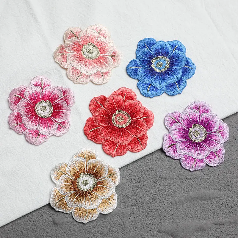 Blumen stickerei Patch für Kleidung Dekoration, Exquisite Stickerei, nicht klebend, 6 Farben Optional, 1 Stück, Großhandel