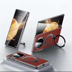 Premium Cowhide Leather Business Case with Magnetic Charging and Rotatable Bracket for Honor Magic V6 (Dunhuang)
