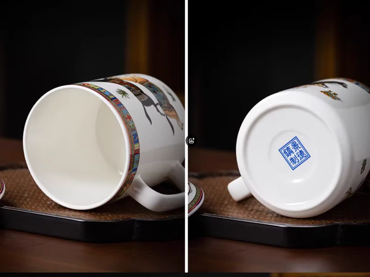 High bone China oriental horse office teacup with cover Jingdezhen porcelain love horse hotel conference tea cup