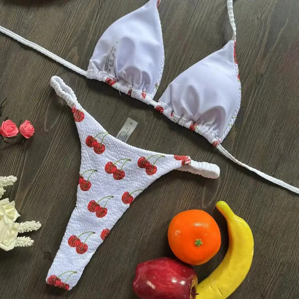 Lace-up Bikini Leopard Print Halter Cherry Print Thong Swimsuit High Waist Bathing Suit women swimsuit women two piece sets for Women