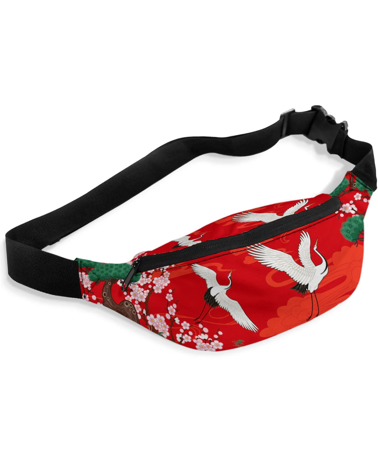 

Japanese Style Crane Cherry Blossom Vintage Waist Packs for Women Waterproof Sports Waist Bag Unisex Crossbody Shoulder Bag