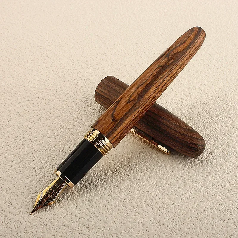 Jinhao 9056 천연 나무 만년필 수제 EF/M/F 펜촉 잉크 펜, 변환기 포함, 학교 사무실 용품, 문구 PK 9019