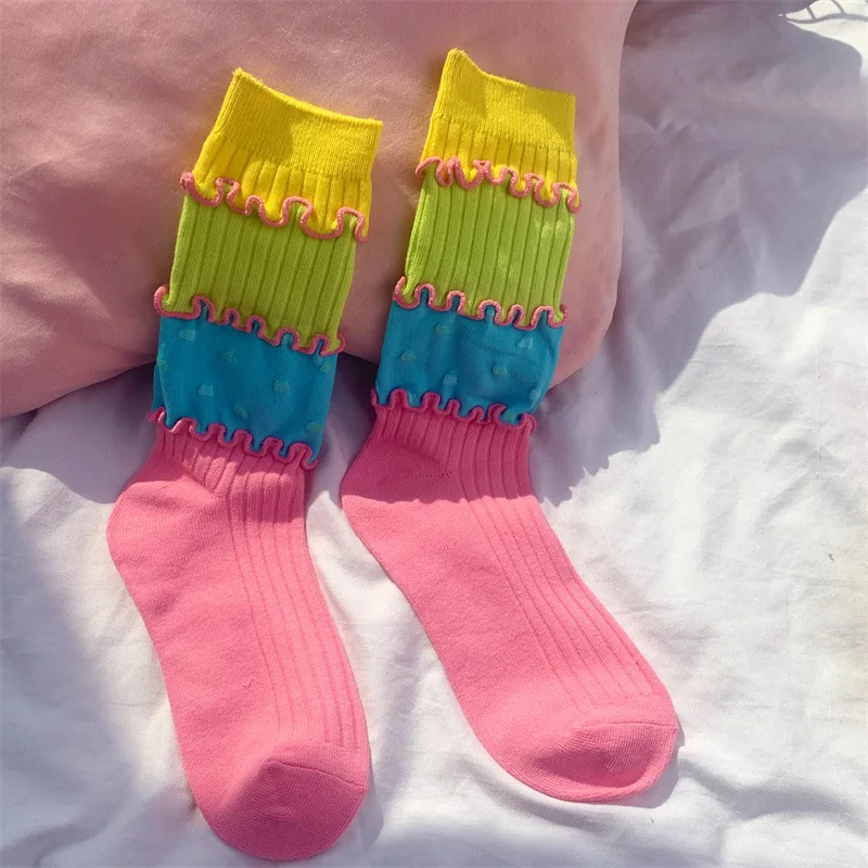 Damensocken, Dopaminfarben, Spleißstil, Straße, Baumwollsocken, Mittelrohr, Mädchen, Geschenk, modisch, warm, dick, niedlich, kreativ, süß – Detail 10